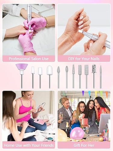 Nail Drill 50000 RPM, Electric Nail File E-File Machine with 12 Drill Bits | Rechargeable Portable Nail Drill for Acrylic Gel Nails, LCD Display, Low Noise, Home Salon Manicure Polishing Kit, Pink thumbnail 6