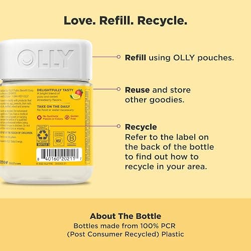 OLLY Extra Strength Daily Energy Gummy, Caffeine Free, 1000mcg Vitamin B12, CoQ10, Goji Berry, Adult Chewable Supplement, Berry Yuzu Flavor - 60 Count thumbnail 4