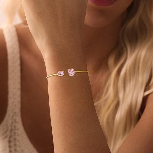 Diorra Birthday Gifts for Women, Birthstone Bangle Bracelets for Women | 14K Gold Plated Cuff Bangle Bracelet Non Tarnish Waterproof Jewelry Gifts thumbnail 4