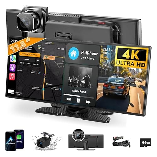 Largest 11.5 inch Wireless CarPlay Screen for Car, A-pple CarPlay & Android Auto HD Touchscreen with 4K Dash Cam/1080P Backup Camera/Navigation/Bluetooth/Voice Control/FM/Mirror Link,for All Vehicles - Image 1