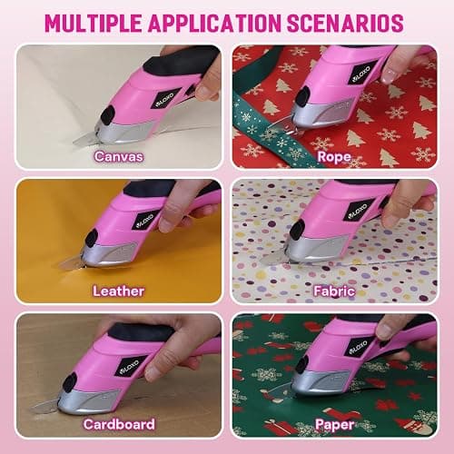 VLOXO Cordless Electric Scissors Cardboard Cutter with 2 Type Blades Rechargeable Powerful Shears Cutting Tool for Fabric Electric Box Cutter Leather Felt with Charger & Storage Box-Pink thumbnail 3