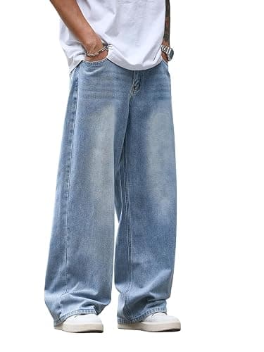 DFGIGT Mens Wide Leg Baggy Jeans Y2k Casual Fashion Loose Denim Pants Work Office Streetwear - Image 1