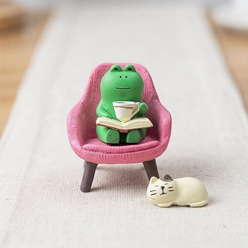 Miniature Frog Set with Sofa, cat, and Desk lamp - Cute Desk Accessories for Office Desk Decor and Home Display, Perfect as Desk Pets or Flower Frog thumbnail 6