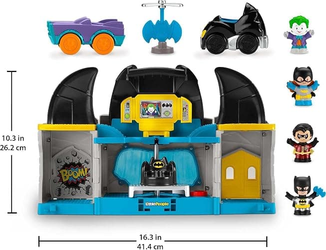 Fisher-Price Little People DC Super Friends Toddler Toy Deluxe Batcave Playset with Batman Figure for Pretend Play Ages 18+ Months thumbnail 2