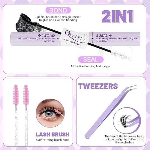 DIY Lash Extension Kit 100D+150D Volume Lash Clusters with Spikes Lash Extension Kit Bottom Lashes Wispy Cluster Eyelash Extensions Kit with Lash Bond and Seal Tweezer Brush Easy To Apply thumbnail 7