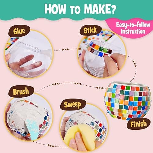 Glass Mosaic Candle Holder Kit – DIY Mosaic Kits for Adults & Crafts for Girls 8-12 – Arts and Crafts for Kids, Tealight Candle Holder for Home Decor, Toys Girls Birthday Christmas Gifts Ages 6 7 8-12 thumbnail 4