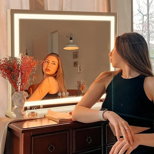 Sucedey Vanity Mirror with Lights, 23" x 18" Makeup Mirror, Hollywood Mirror with 3 Color Modes & Adjustable Brightness, Detachable 10x Magnification and USB Charging Design (White) - 23L x 18W inches thumbnail 9