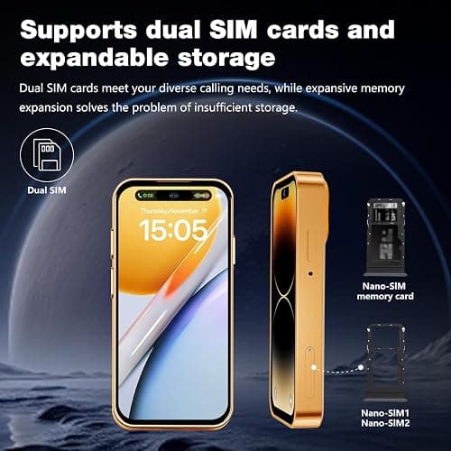 Pdfbenli Mini Phone for Kids,Unlocked Kid Phone,4.0 inch HD Touch Screen,3GB+32GB,4G,Dual SIM,Face ID,Android 10.0,GPS,Kids Smart Phone (Orange) thumbnail 6