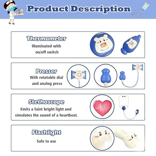 RedCrab Kids Doctors Play Set, 62PCS Cute Hippo Pretend Play Medical Kit with Clothes, Stethoscope and Carry Case,Doctor Kit for Toddlers 3-5 6-8 Boys Girls Christmas Birthday Gift (Blue) - Blue thumbnail 6