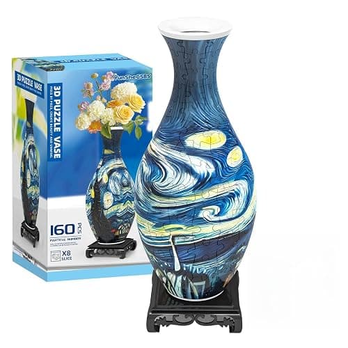 3D Puzzles Vase for Adults, Crafts for Adults, 160 Pieces Plastic DIY Unique Flower Vase with LED Light House Warming Gift Birthday Gifts for Flower Arrangements and Home Decor (Blue) - Image 1