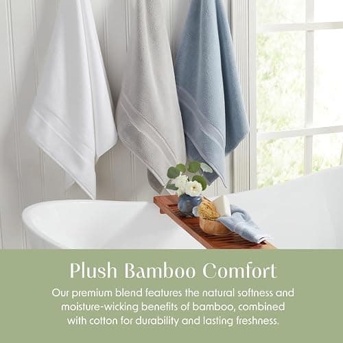 Springtree Home Luxury Bamboo Rayon Bath Towel Set of 4 | 35% Bamboo Rayon - 65% Cotton | Absorbent Quick-Dry Towels for Bathroom | Oeko-TEX Standard 100 Cotton | Cobblestone thumbnail 7