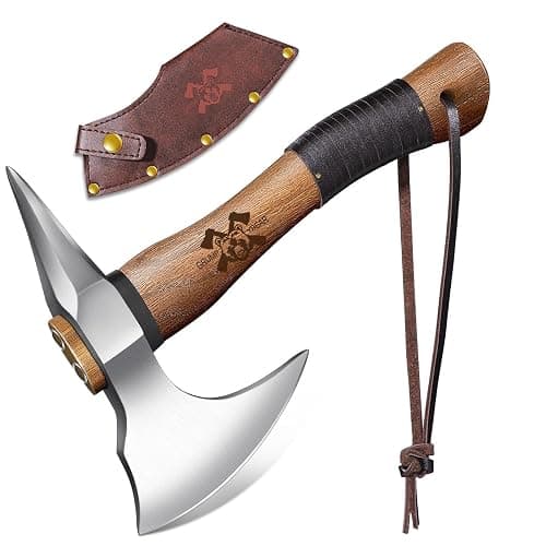 Grumpy Bear 11" Survival Axe Camping Hatchet – Forged High Carbon Steel Blade with Walnut Wood Handle – Shock-Absorbing, Anti-Slip Grip – Ideal for Bushcraft, Wood Splitting & Outdoor Adventures - Image 1