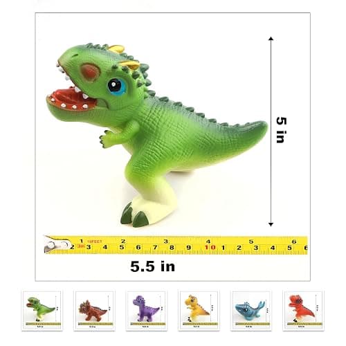 LEWAN 6-in-1 Dinosaur Toys for Kids Ages 3+ – 5.5” Squishy Dino Figures Gift Set – Sensory Toys for Boys & Girls – Dinosaur Adventure Crew thumbnail 3