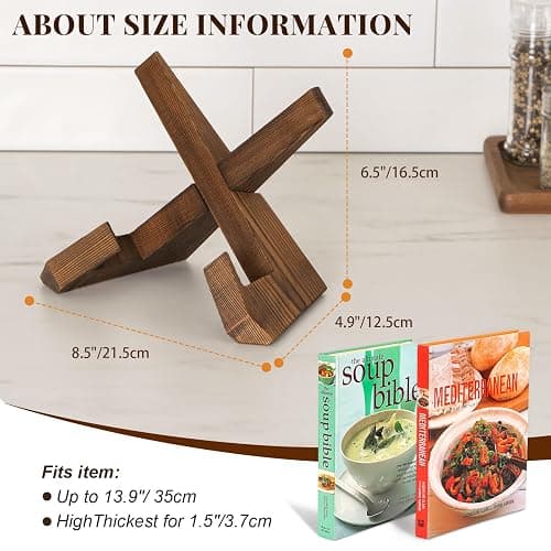 PUERSI Cookbook Stand for Kitchen, Recipe Book Holder for Kitchen Counter, Wooden Cookbook Holder, Rustic Cook Book Holder Stand - Rustic Brown - 1 Set thumbnail 3