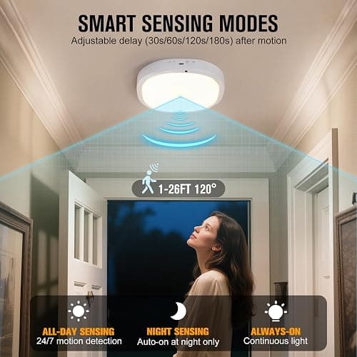 RIRIBEN Rechargeable Motion Sensor Ceiling Light Indoor, 10000mAh Battery Operated Closet Light with Remote Control, Magnetic Mount Shower Light for Bathroom/Pantry/Garage thumbnail 4