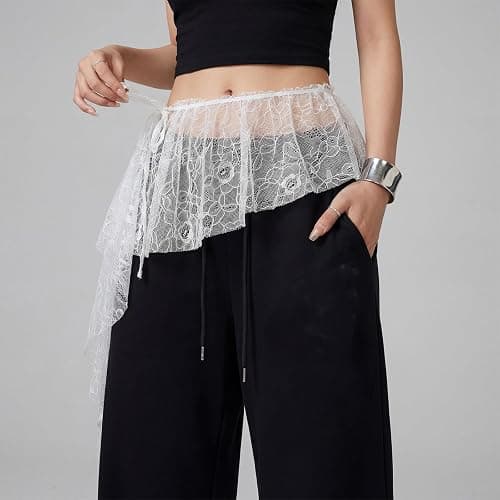 Women Lace Cover Up Skirt Y2k Hip Scarf Belt Tie Side Sheer Lace Wrap Skirt Asymmetrical Flowy Layered Skirts thumbnail 2