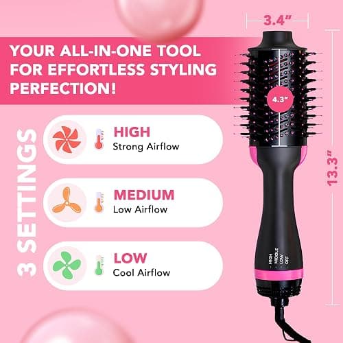 Hair Sensation Pro Blow Dryer Brush, 4 in 1 Styling Tools with ION Generator and Ceramic Coating for Fast Drying Hair Types, Pink thumbnail 4