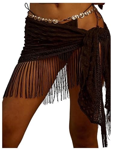 MakeMeChic Women's Tie Side Fringe Sarong Bathing Suit Wrap Cover Up Beach Skirt - Image 1