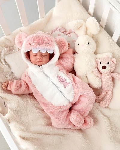 BABESIDE Reborn Baby Doll Clothes for 17-20 Inch Dolls Accessories, Cute Shark Baby Doll Clothes with Hat for Realistic Babydolls, Pretend Play Gift for Girls Kids Birthday Christmas, Pink thumbnail 5