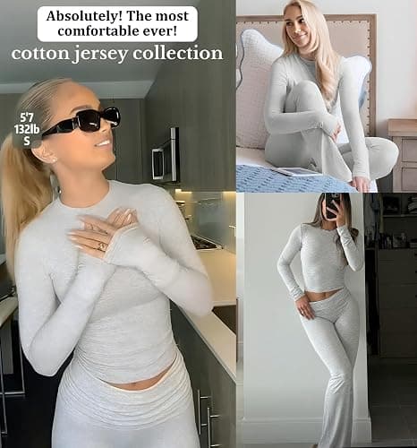 YETOWA Women's 2 Piece Casual Pajama Set-Slim Fit Long Sleeve Top Low Rise Bell Bottoms-Versatile Yoga Loungewear thumbnail 7