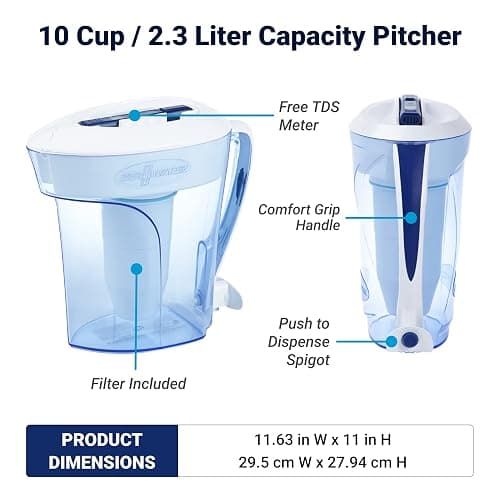 ZeroWater 10-Cup Ready-Pour 5-Stage Water Filter Pitcher 0 TDS for Improved Tap Water Taste - IAPMO Certified to Reduce Lead, Chromium, and PFOA/PFOS thumbnail 4