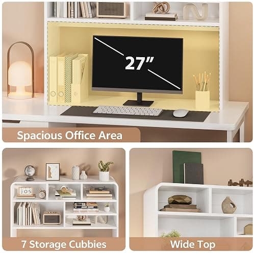 Homiflex 5-Tier Desk Shelf, 37.4''W Desktop Bookshelf for Computer Monitor, Desktop Organizer Shelf Storage Rack with 6 Cubbies, 5-Level Desk Hutch Display Rack for Home, Office, Dorm, Vanity, White thumbnail 3