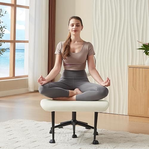 Bestier Ergonomic Cross Legged Office Chair,Height Adjustable Seat for ADHD, Meditation Office Chair for Short Women, 360° Swivel Adjustable Height for Pregnancy Yoga Kneeling Meditation White thumbnail 3