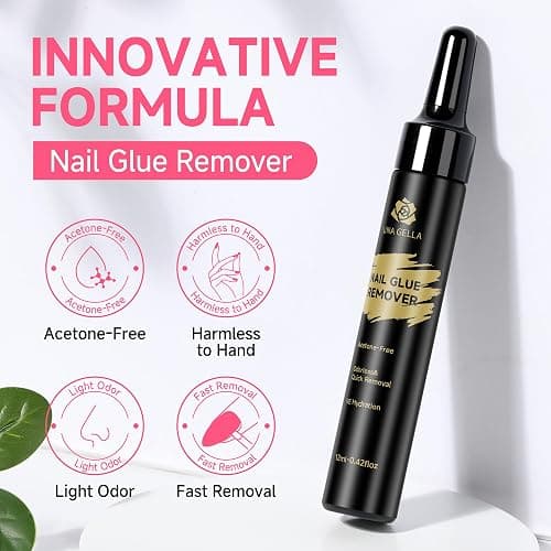 UNA GELLA Quick Removal Gel Nail Glue Remover for Press On Nails: Acrylic Nails Semi Solid Nail Glue Acetone-Free, Not for Gel Polish Base Coat Soak Off Remover Kit Drip Use, 12ml*2pcs thumbnail 2