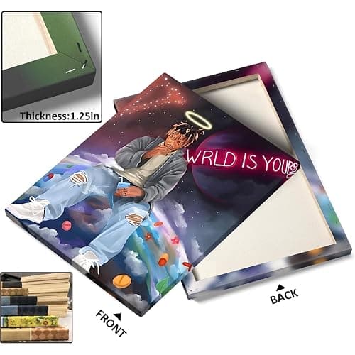 B.B.F MAKE Juice WRLD Canvas Wall Art Pop Rapper Sitting on World Poster Cosmic Picture Artwork, Music and Galaxy Aesthetic Wall Decor for Living Room Bedroom Game Room Bar Studio, Framed 11x14inch thumbnail 6