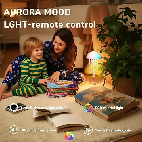 Rabziziya Jellyfish Lamp Remote & Touch Control RGB Gradient Rechargeable Dancing Tentacles Night Light, Bedroom Desk Decor for Adults Teens Stress Relief thumbnail 4