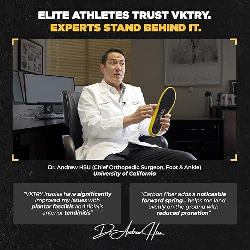 VKTRY Gold Sport Insoles for Non-Cleated Shoes - Carbon Fiber Insole | For Basketball, Volleyball & More: Performance Insoles | Jump High, Run Fast, Arch Support, Men, Women, Athletic Shoe Inserts thumbnail 3