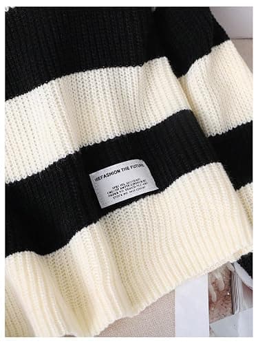 WDIRARA Girl's Striped Sweater Collar Long Sleeve Pullover Letter Patched Knitted Top thumbnail 2