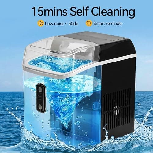 NEWBULIG Nugget Ice Makers Countertop, Portable Nugget Ice Machine, Ready in 6 Mins, 24lbs in 24Hrs, Auto-Cleaning, with Basket and Scoop, for Home, Kitchen, RV, Camping, Black thumbnail 7
