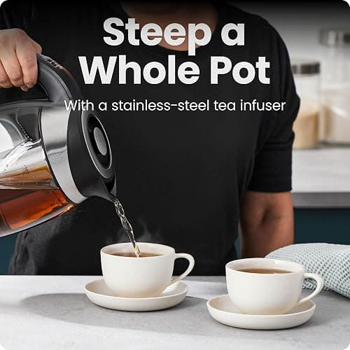 Chefman Electric Kettle with Temperature Control, 5 Presets LED Indicator Lights, Removable Tea Infuser, Glass Tea Kettle & Hot Water Boiler, 360° Swivel Base, BPA Free, Stainless Steel, 1.8 Liters thumbnail 6