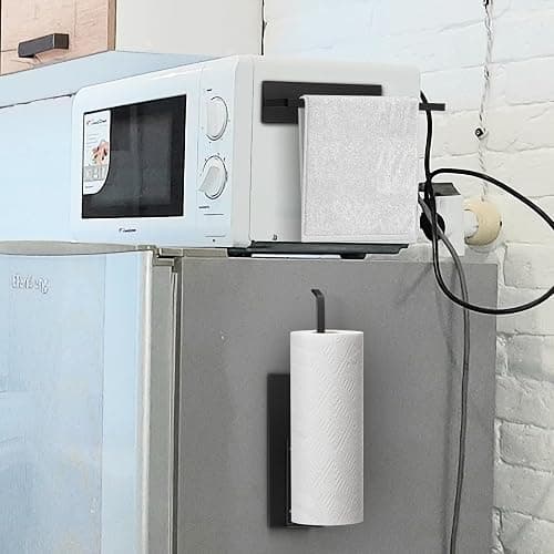 Paper Towel Holder, Magnetic Paper Towel Holder for Fridge, Toilet Paper Roll Holder Magnet Towel Rack Wall Mount Fridge Organizer for Paper Towels Rolls Bathroom Pantry RV Kitchen Storage - Black - 1 thumbnail 2