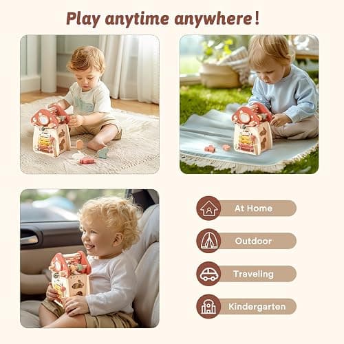 Youuys Wooden Activity Cube - 11-in-1 Montessori Toys for 1+ Year Old Boys & Girls, Multipurpose Educational Sensory Toys for Toddler, First Birthday Gift, Busy Board Toys for 18 Months (Mushroom) thumbnail 7