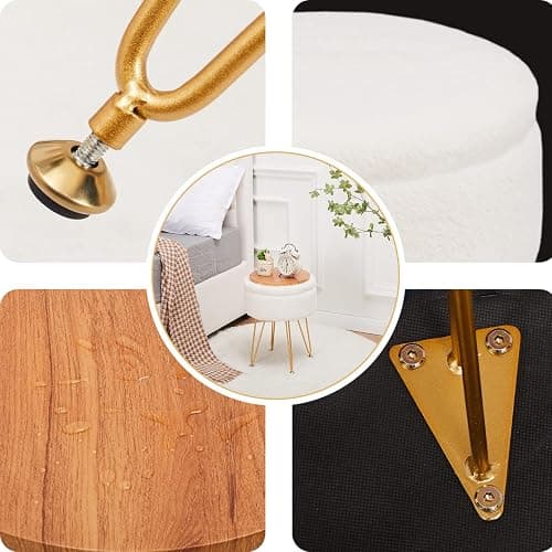 Cplxroc Footrest Footstools Round Faux Fur Ottoman with Storage Space Soft Vanity Chair Seat Coffee Table Ottoman Small Side Table Metal Legs with Adjustable Footings (Cream) thumbnail 6