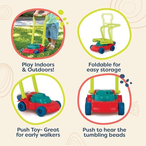 B. toys – Toy Lawn Mower – Bead Tumbler – Classic Push Toy for Kids, Toddlers – Easy Folding Storage – 3 Years + – Mini Mower - Toy Lawn Mower thumbnail 3