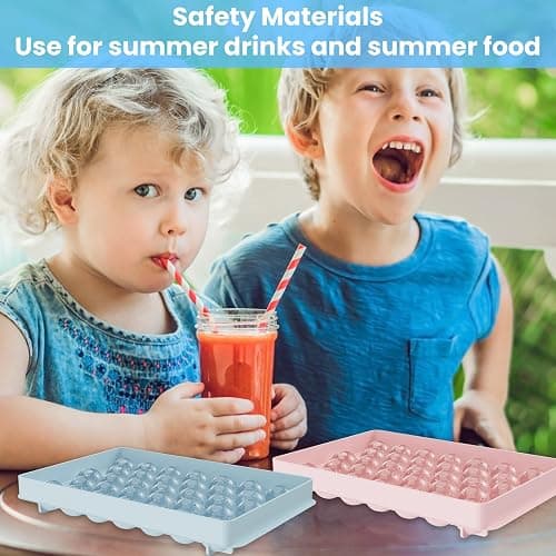Round Ice Cube Tray with Lid, 66 Ice Ball Molds for Freezer, Easy to Remove Sphere Ice Making Mold for Water Whiskey Cocktail Tea Coffee (Blue+Pink) thumbnail 2
