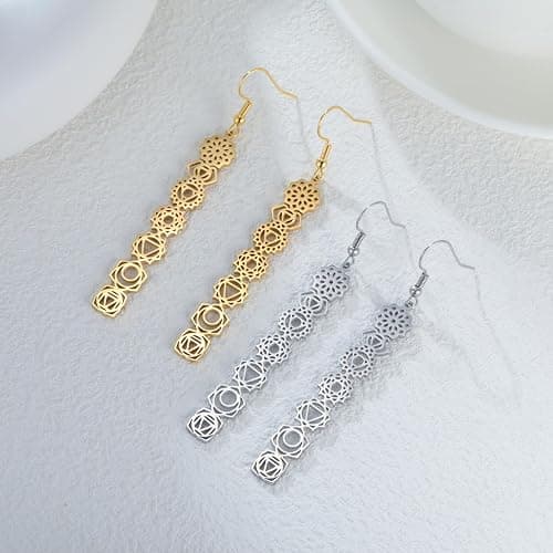 Dreamtimes 7 Chakra Earrings for Women Stainless Steel Spiritual Healing Pendant Earring for Meditation Yoga Lover for Christmas thumbnail 9