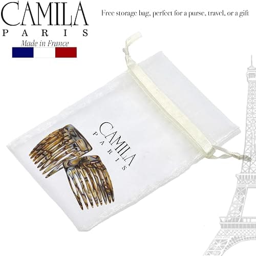 Camila Paris CP2332/2 French Hair Side Comb Handmade Onyx, Small Twist Hair Decorative, Strong Hold Clips for Women Bun Chignon Up-Do Styling Girls Hair Accessories, Made in France thumbnail 6