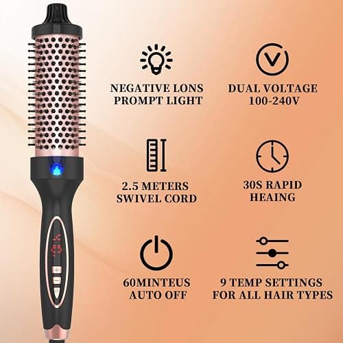 Hywestger Curling Iron Thermal Brush 1.5 Inch Global Voltage Travel-Friendly with Digital Display Temperature Ceramic Tourmaline Ionic Quick Heated Round Bush Suitable for Medium and Long Hair thumbnail 6
