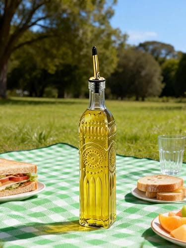 Ruiao 2 Pcs Olive Oil Dispenser Bottle for Kitchen,17oz Clear Glass Cooking Oil and Vinegar Dispenser Set, Coffee Syrup Dispenser with 2 Pourers and 1 Funnel (Two squares) thumbnail 5
