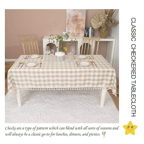 Midsummer Breeze Rustic Checkered Tablecloth, Cotton Gingham Rectangle Table Cloths for Kitchen Dining Restaurant Farmhouse Thanksgiving Christmas Decor (55x84”,Gray Khaki) thumbnail 5