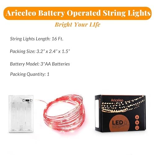Ariceleo Led Fairy Lights Battery Operated, 1 Pack Mini Battery Powered Copper Wire Starry Fairy Lights for Bedroom, Christmas, Parties, Wedding, Centerpiece, Decoration (5m/16ft Red) thumbnail 2