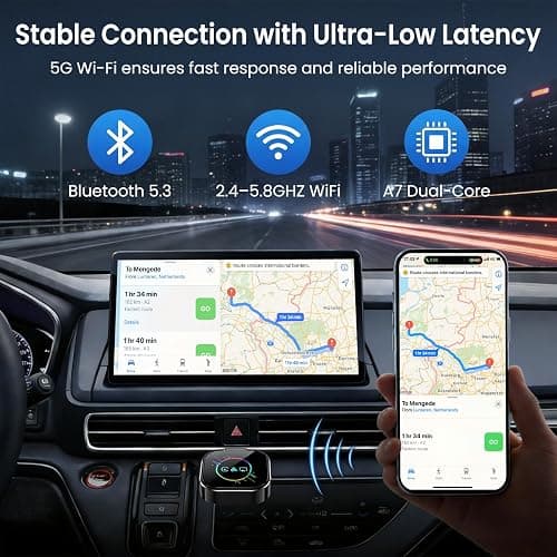 ELECROW Wireless CarPlay Adapter for iPhone＆Android - 3 in 1 Dual Band WiFi 2.4G/5G & Bluetooth 5.3 Airplay Mirror Link CarPlay Dongle with USB-A/Type-C Port, Plug & Play, OTA Update thumbnail 7