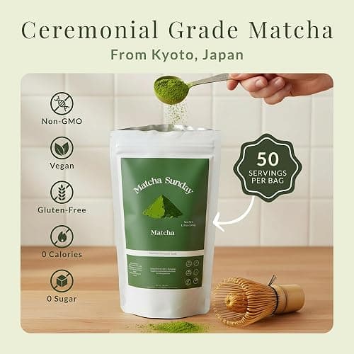 Matcha Sunday Ceremonial Grade Matcha - Kyoto, Japan - Finely Ground Green Tea Powder - Vibrant Green (50g/ 1.75oz) thumbnail 2