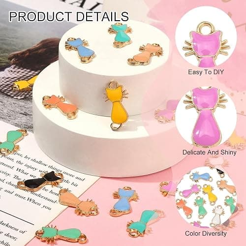 DanLingJewelry 100pcs Random Color Enamel Cat Charms Alloy Pendants Cute Craft Supplies With Loop for Jewelry Making thumbnail 4
