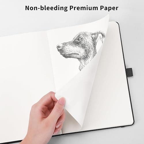 RETTACY Blank Journal Notebook, 192 Pages, A5 Medium Size (5.7'' x 8.3'') | Leather Hardcover, 100 GSM Thick Paper, for Sketching, Drawing, Painting (Black) thumbnail 5