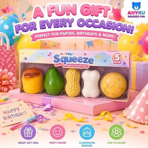 5 Pack Crunchy Squishy Toys Slushy Squeeze Stress Ball Food Toy | Peanut Pudding Potato Mango Soap Bead Filled ASMR Realistic Non Rebound Moldable Adults Party Favor thumbnail 6